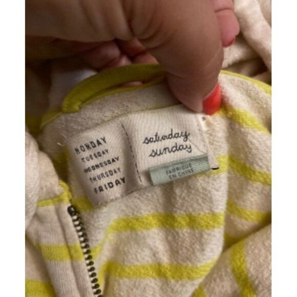 Saturday Sunday Women's yellow Striped beige Hooded Zip-Up Jacket Size Medium - Picture 8 of 10